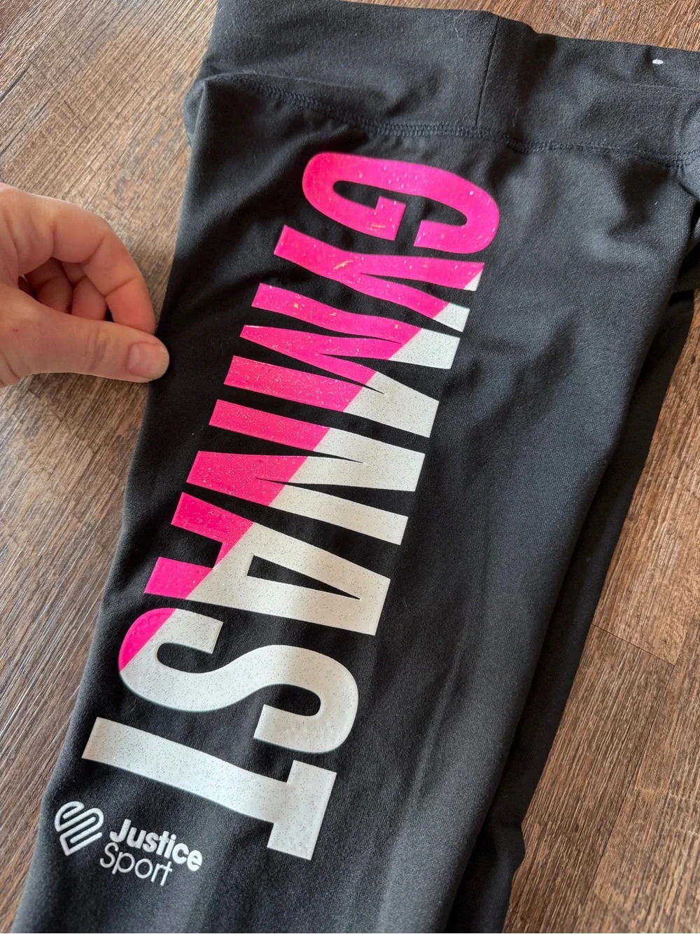 Justice Sport Girls Black Gymnast Leggings Pink Silver Size 7/8